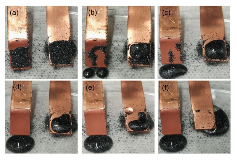 Self-cleaning properties of the electrodeposited superhydrophobic surfaces.